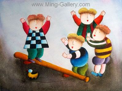 Children painting on canvas CHI0015