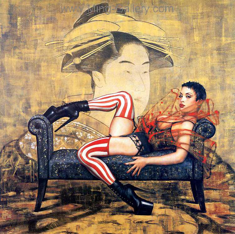 Erotic Art Asian Pinups painting on canvas ERP0160
