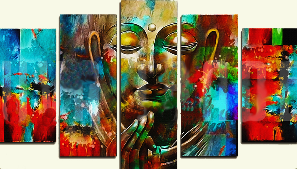 Group Painting Sets Buddha 5 Panel painting on canvas PAB0001