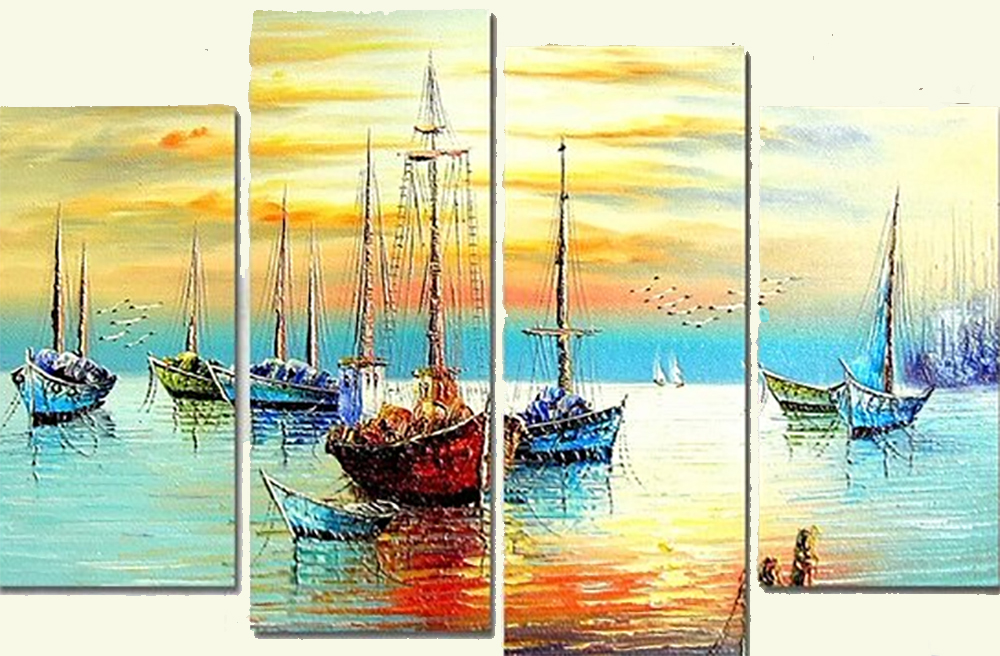 Group Painting Sets Seascape 4 Panel painting on canvas PAS0001