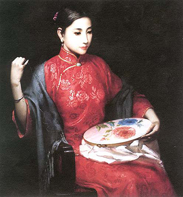 Traditional Chinese Ladies painting on canvas PRT0142