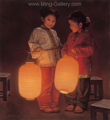 Chinese Lantern Ladies painting on canvas PRX0003