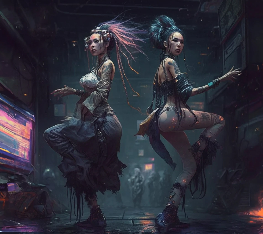 Thai Cyberpunk Dancers 2 painting on canvas TCY002