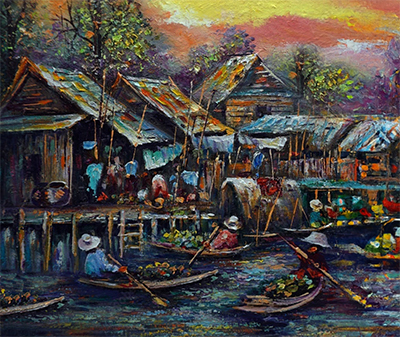 Thai Floating Market painting on canvas TFM0011