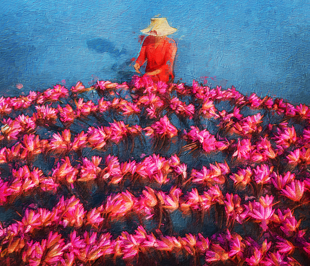 Thai Flower Sellers painting on canvas TFS0002