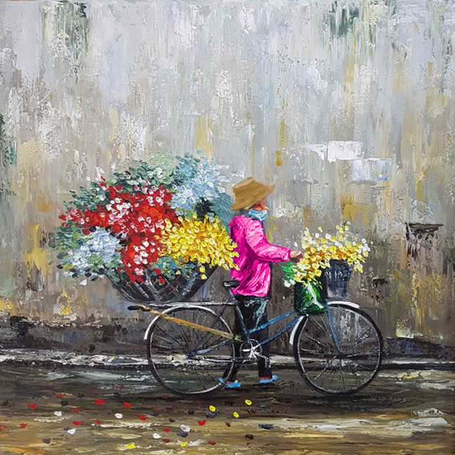 Thai Flower Sellers painting on canvas TFS0006