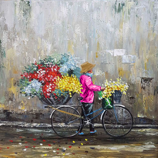 Thai Flower Sellers painting on canvas TFS0006