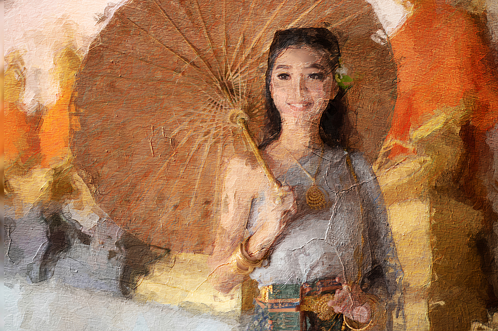 Thai Traditional Ladies painting on canvas TLM0004
