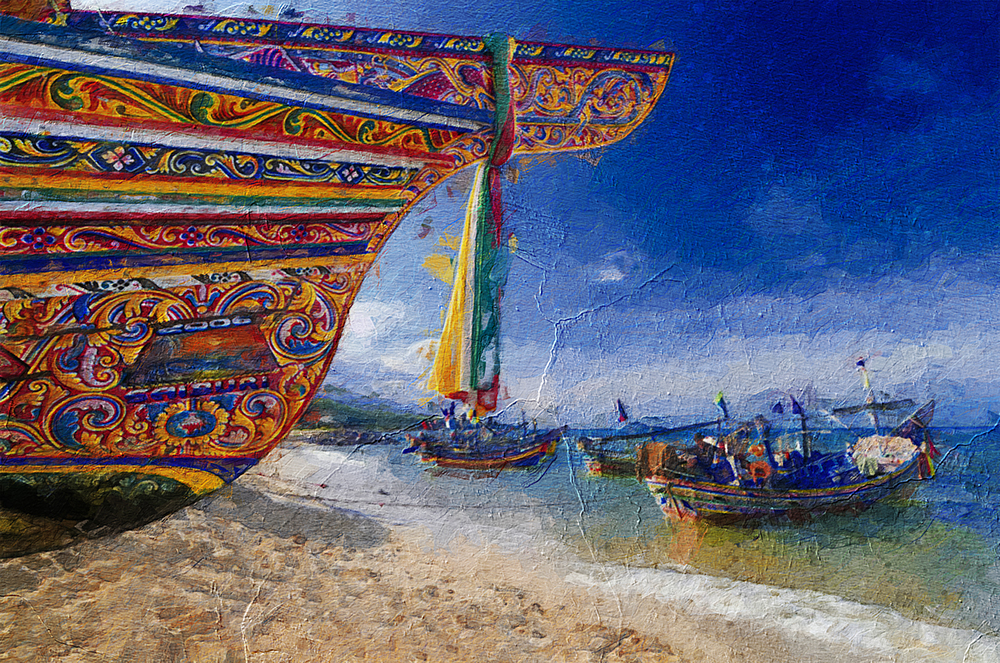 Thai Boats painting on canvas TMB0009