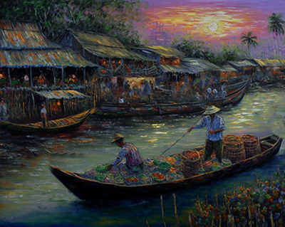 Thai Boats painting on canvas TMB0013