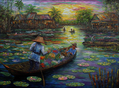 Thai Boats painting on canvas TMB0014