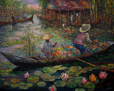 Thai Boats painting on canvas TMB0015