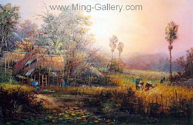 Thai Village painting on canvas TPM0017