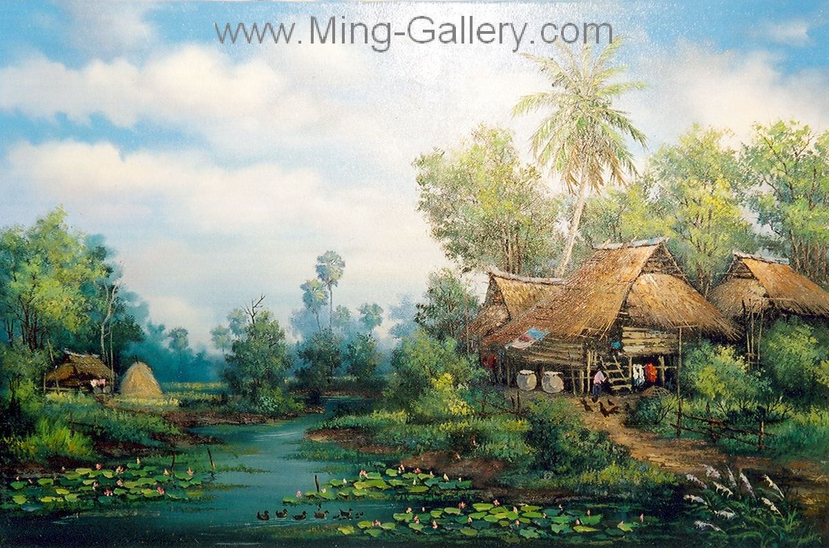 Thai Village painting on canvas TPM0018