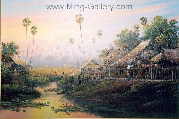 Thai Village painting on canvas TPM0020