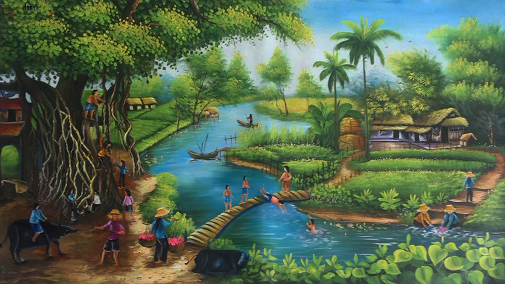 Thai Village painting on canvas TPM0030
