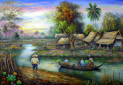 Thai Modern Village painting on canvas TPM0032