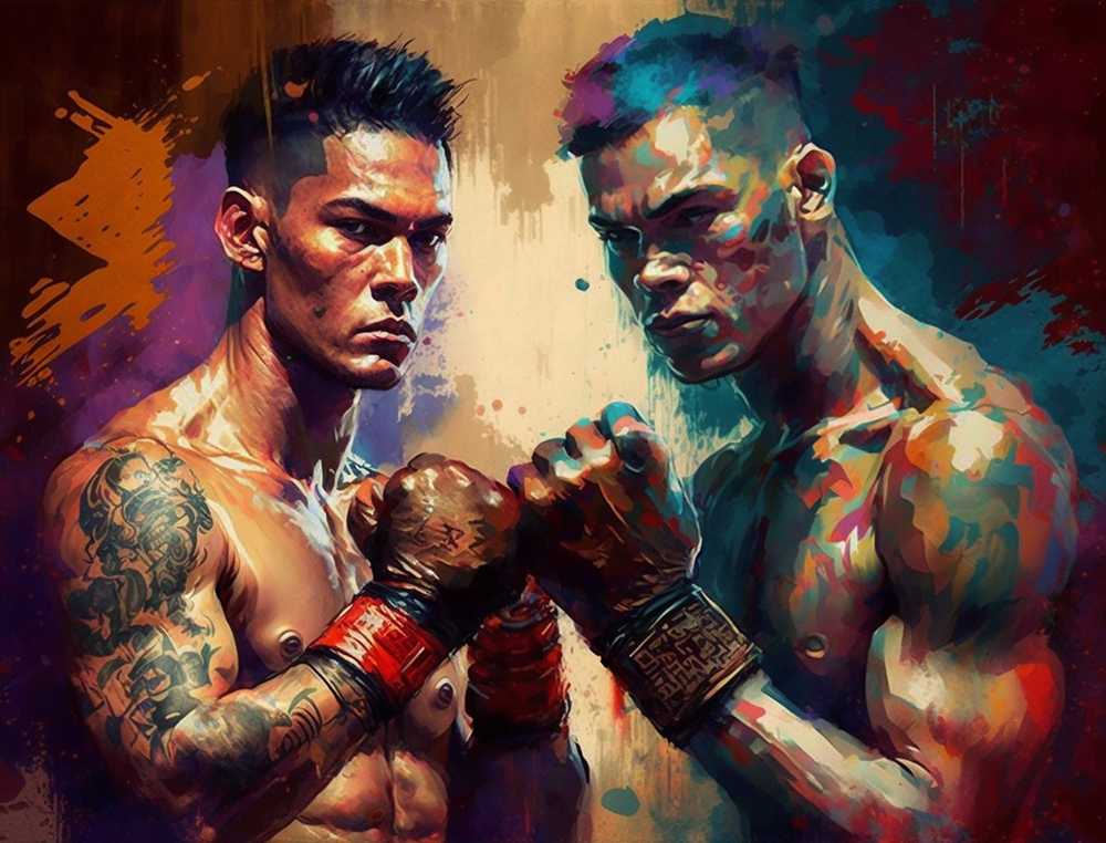 Thai Sports Two Thai Boxers painting on canvas TSP005