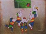 Children painting on canvas CHI0034
