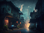 Thai Cyberpunk Bangkok Alley painting on canvas TCY005