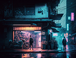 Thai Cyberpunk Bangkok Shop House painting on canvas TCY006