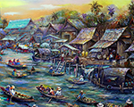 Thai Floating Market painting on canvas TFM0014